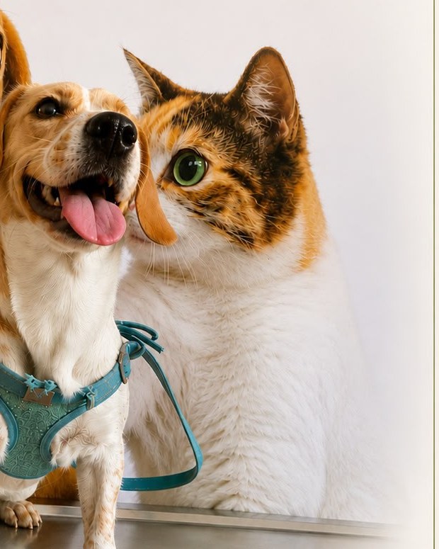 Luna y una gata, pacientes de la clínica, esperando juntas